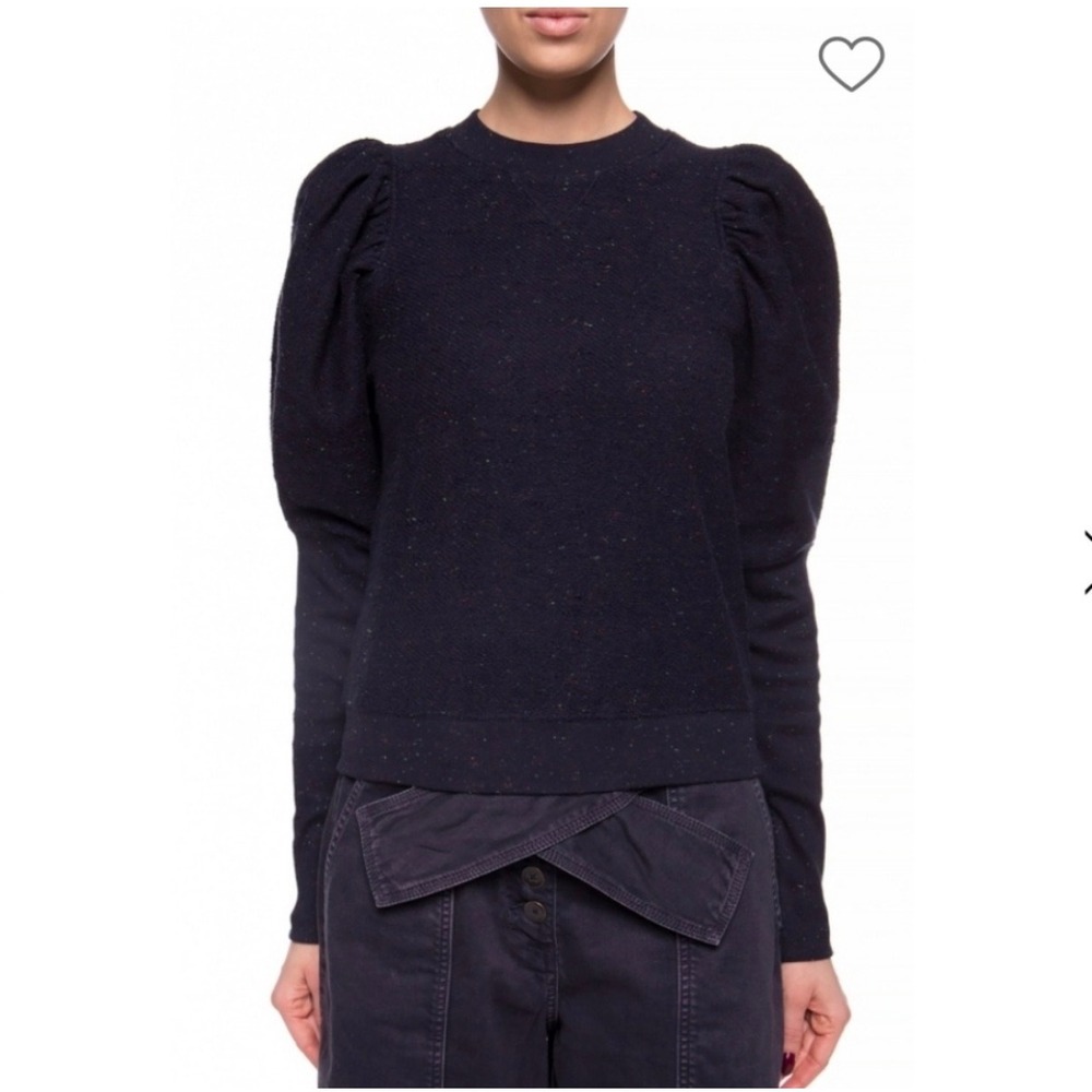 Ulla Johnson | Philo Pullover Sweatshirt S Midnight Navy Speckled Puff Sleeve - Picture 2 of 11